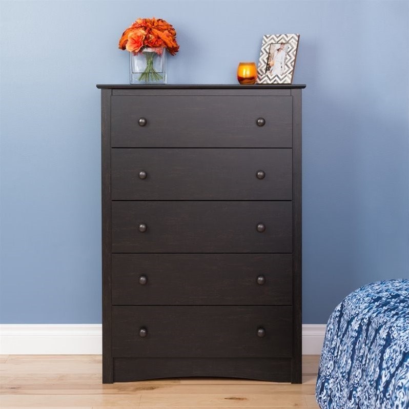 Atlin Designs 5 Drawer Chest in Washed Black