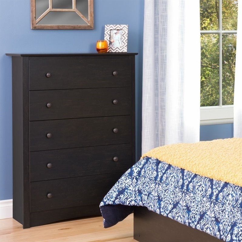 Atlin Designs 5-Drawer Composite Wood Bedroom Chest in Washed Black