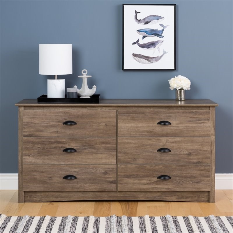 Atlin Designs 6-Drawer Composite Wood Dresser in Drifted Gray