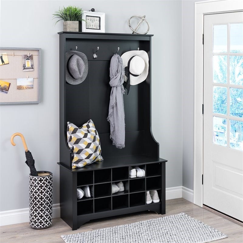 Atlin Designs Wide Hall Tree with Shoe Storage in Black Homesquare