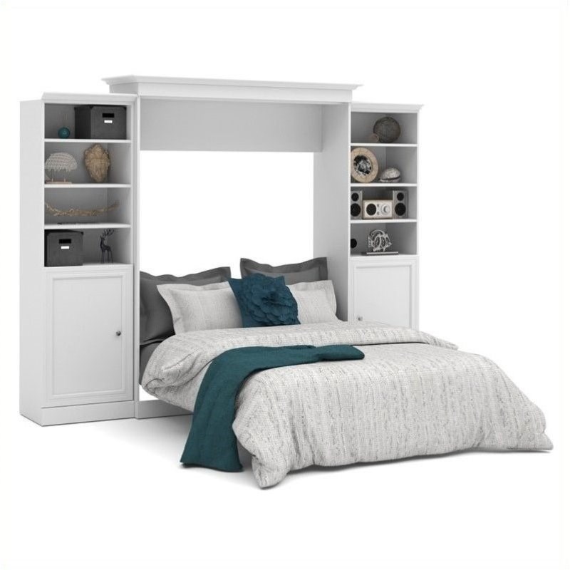 Atlin Designs 115'' Queen Wall Bed with 2 Piece 2 Door Storage Unit in White