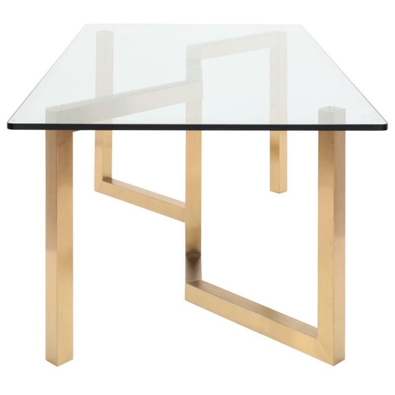 Atlin Designs Glass Top Metal Dining Table in Gold