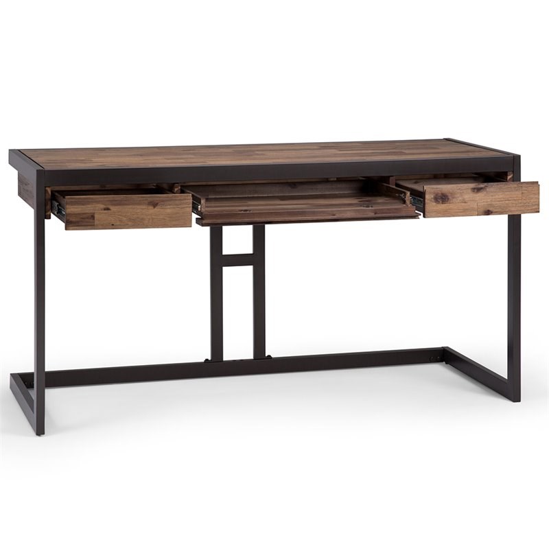 Atlin Designs Solid Wood 2-Drawers Computer Desk in Rustic Natural Aged Brown