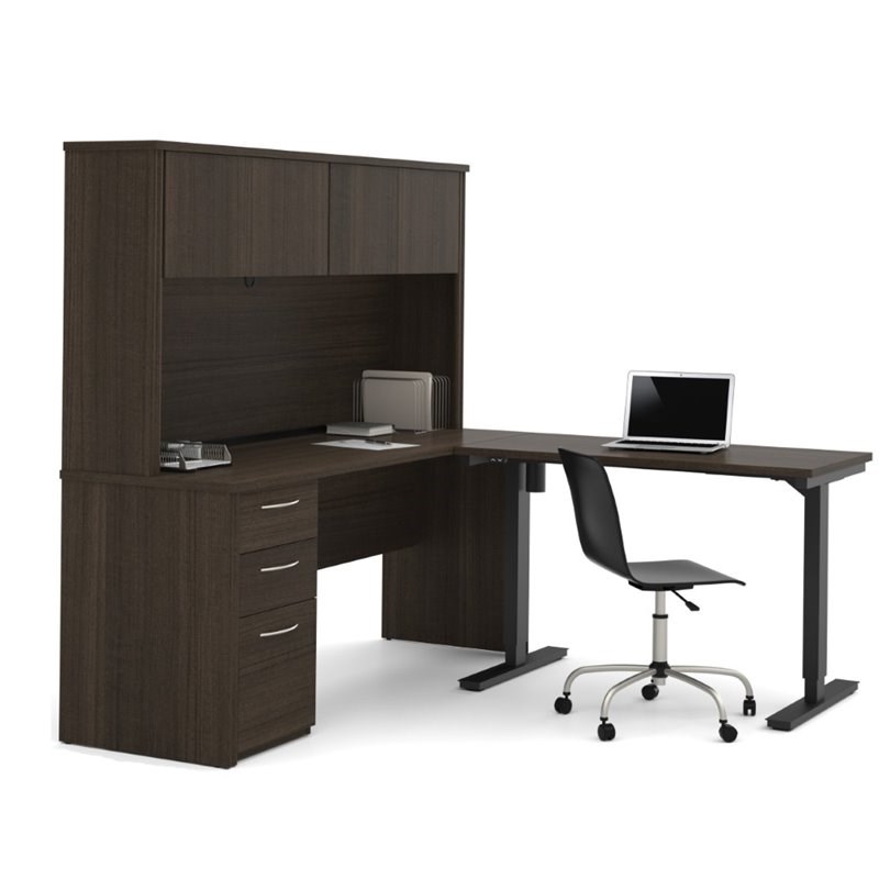 Atlin Designs Height Adjustable L-Shaped Computer Desk with Hutch