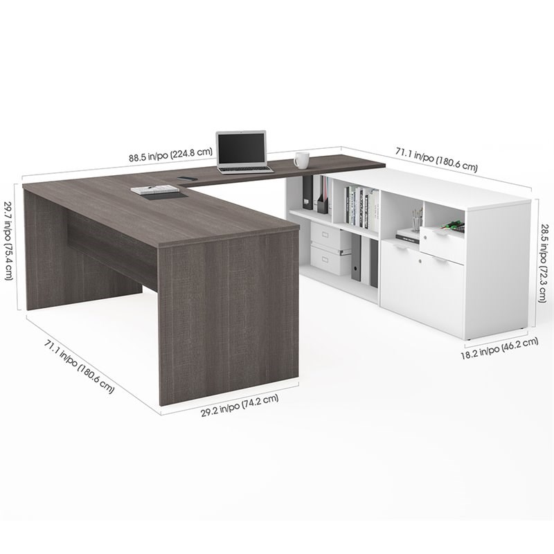 Atlin Designs U Shape Computer Desk in Bark Gray and White