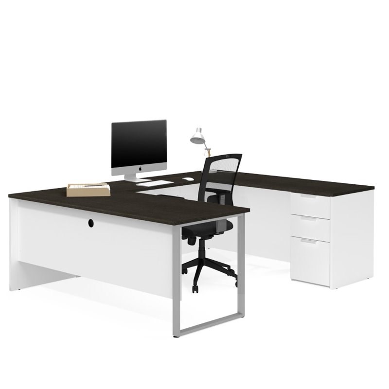 Atlin Designs U Desk in White and Deep Gray