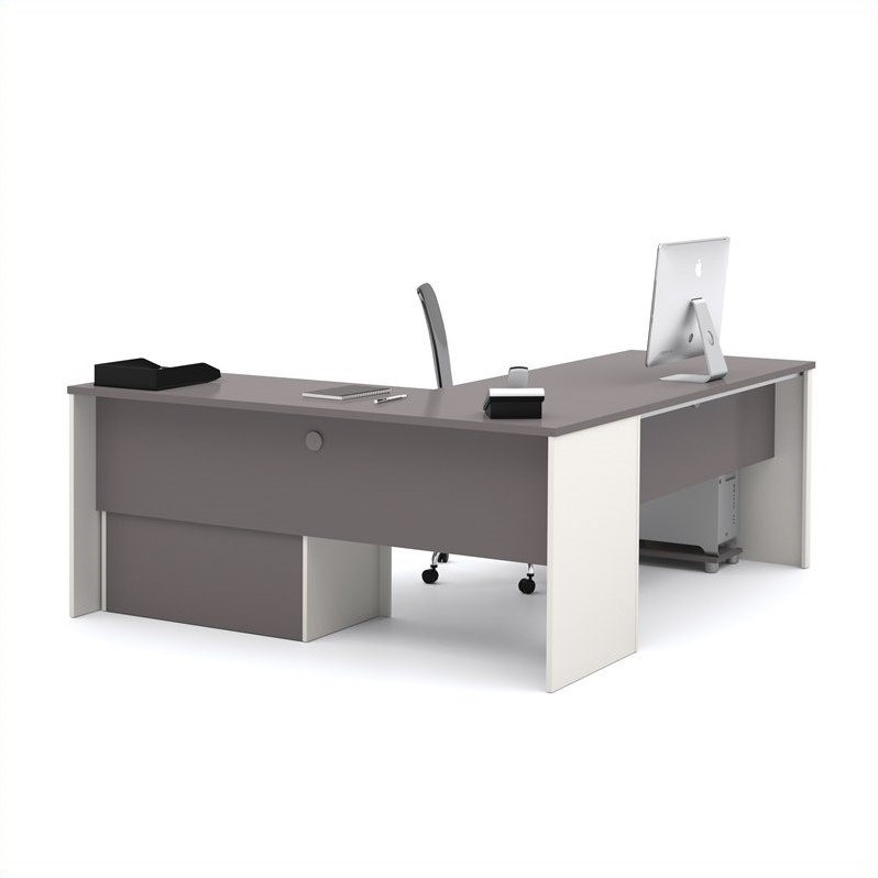 Atlin Designs L-Shaped Desk with 1 Oversized Pedestal in Sandstone & Slate