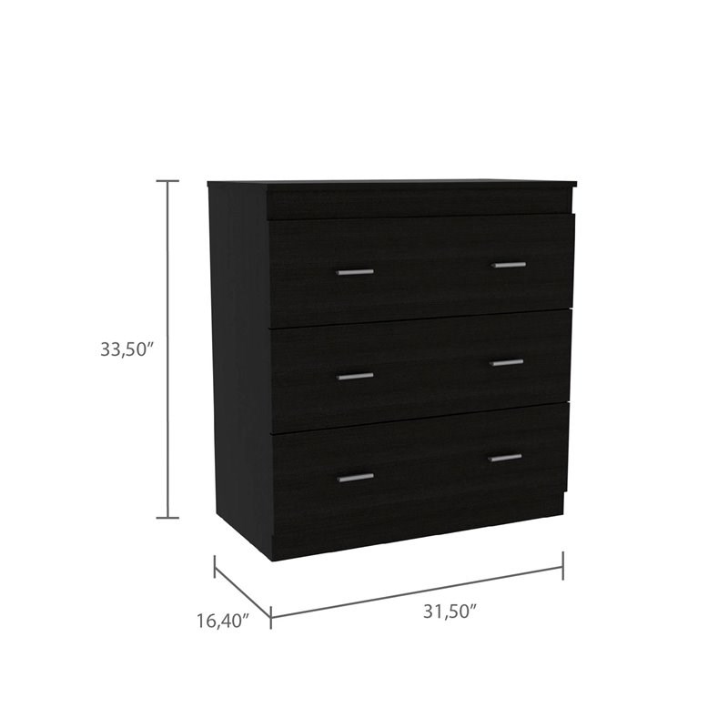 Atlin Designs Modern 3-Drawer Wood Bedroom Dresser in Black