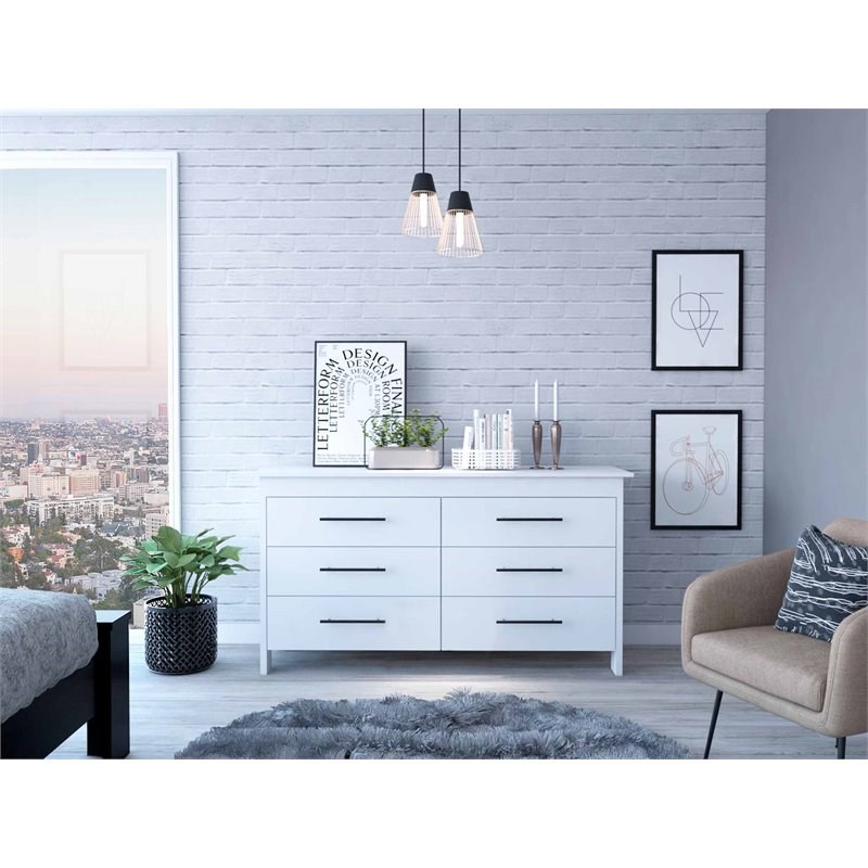 Atlin Designs Modern Wood Bedroom Double Dresser with 6-Drawer in White