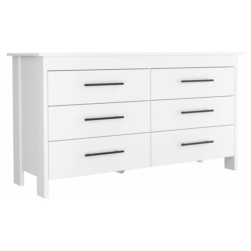 Atlin Designs Modern Wood Bedroom Double Dresser with 6-Drawer in White