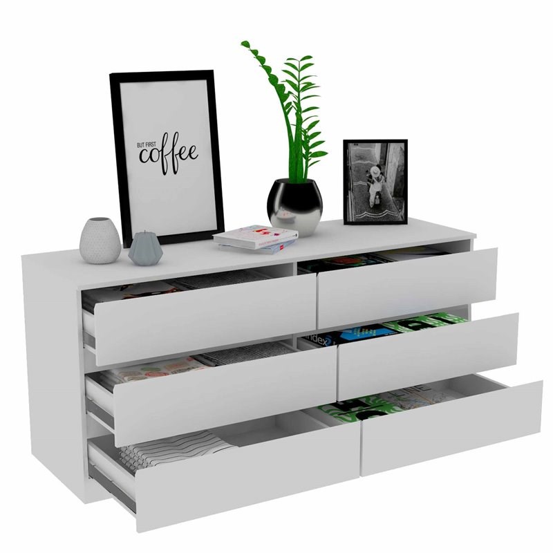 Atlin Designs Modern 6-Drawer Wood Bedroom Double Dresser in White