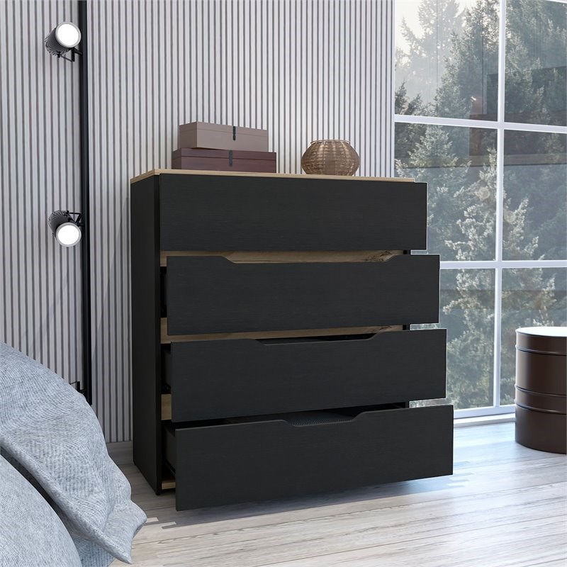 Atlin Designs Modern 4-Drawer Wood Bedroom Dresser in Black/Light Oak