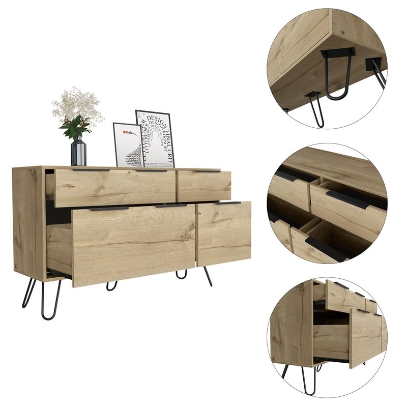 Atlin Designs Modern Metal Dresser with 4-Drawers in Light Oak