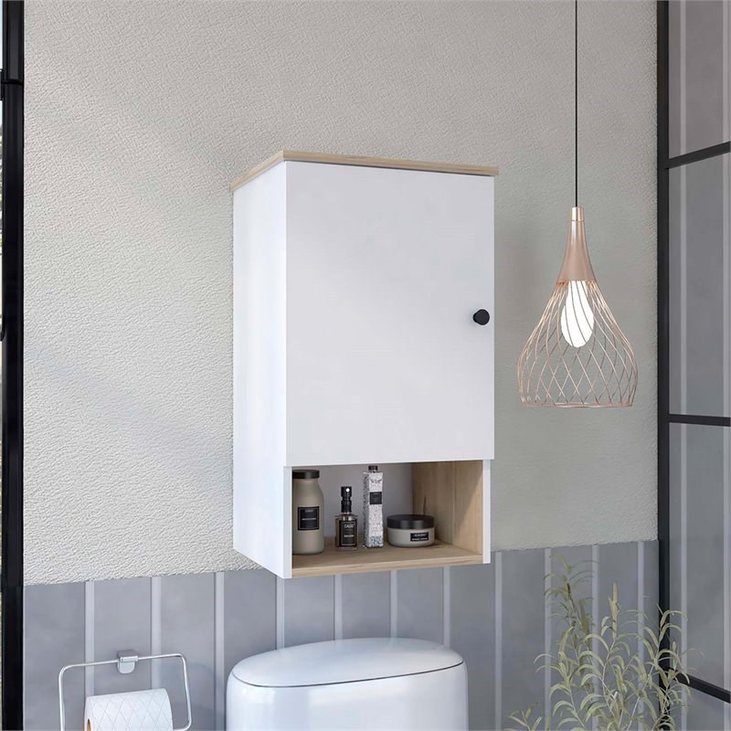 Atlin Designs Modern Wood Bathroom Medicine Cabinet in Light Oak/White