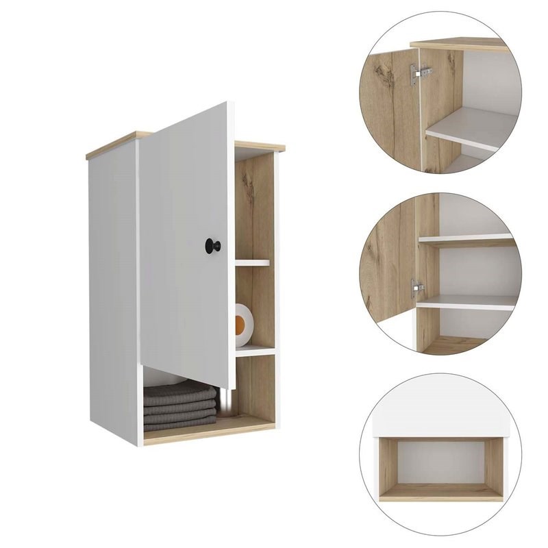 Atlin Designs Modern Wood Bathroom Medicine Cabinet in Light Oak/White