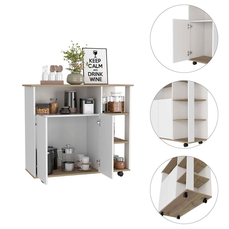 Atlin Designs Wood Kitchen Island with 4 Open Shelves in Light Oak/White
