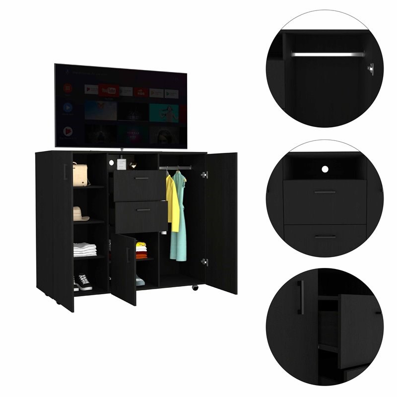 Atlin Designs Sicilia Modern Wood Bedroom Dresser with Two-Door Cabinet in Black