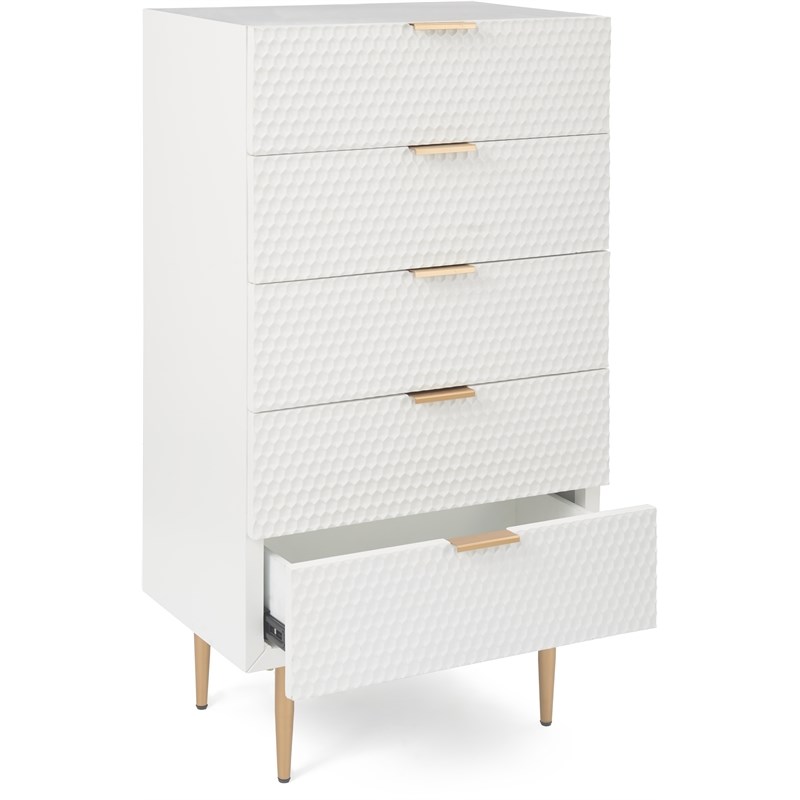 Atlin Designs Modern 5 Drawer Tallboy Dresser White