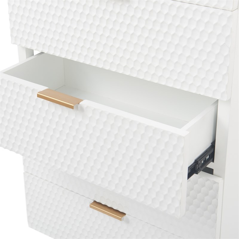 Atlin Designs Modern 5 Drawer Tallboy Dresser White