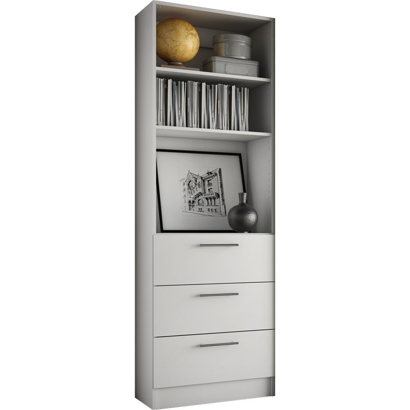 Atlin Designs Modern Wood Bookcase with Storage Drawers in White
