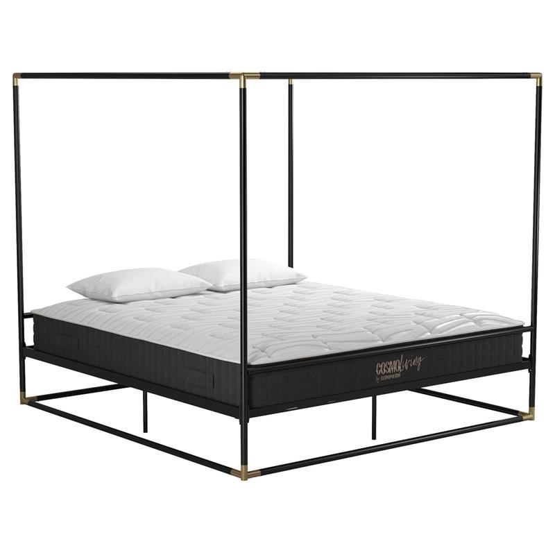 Atlin Designs Modern Canopy Metal Bed King Size Frame in Black/Gold