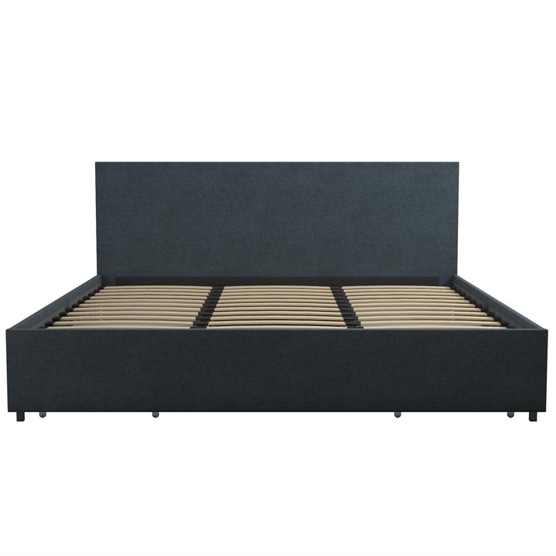Atlin Designs Modern King Upholstered Bed with Storage in Navy Linen