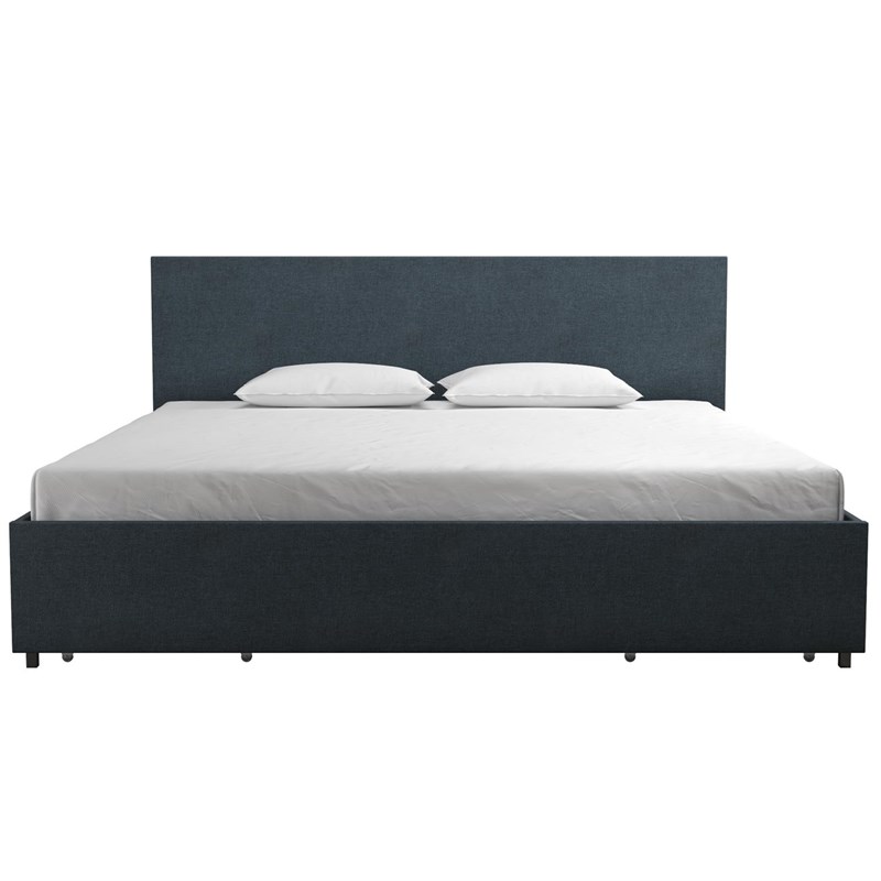 Atlin Designs Modern King Upholstered Bed with Storage in Navy Linen