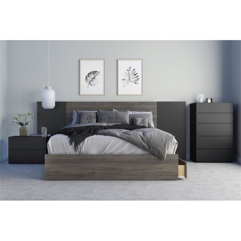 Atlin Designs Modern Queen Size Storage Platform Bed  3 Drawer  Bark Grey