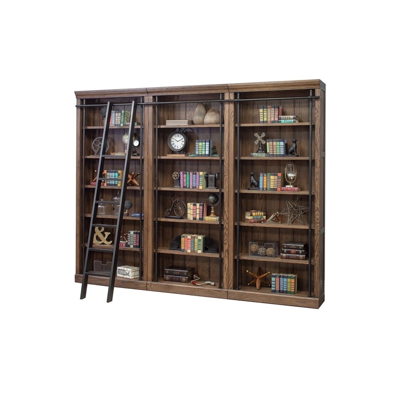 Atlin Designs Modern 5-Adjustable Shelf 3 PC Tall Wood Bookcase in Wall Oak