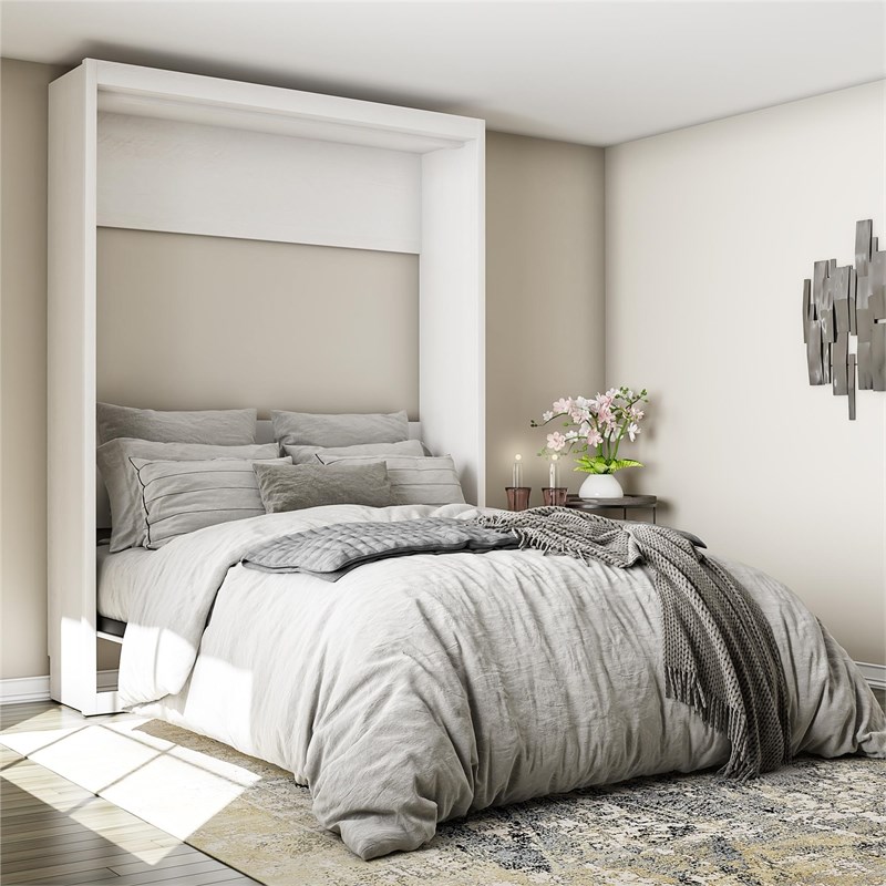 Atlin Designs Modern Queen Wall Bed with Memory Foam Mattress in Ivory Oak