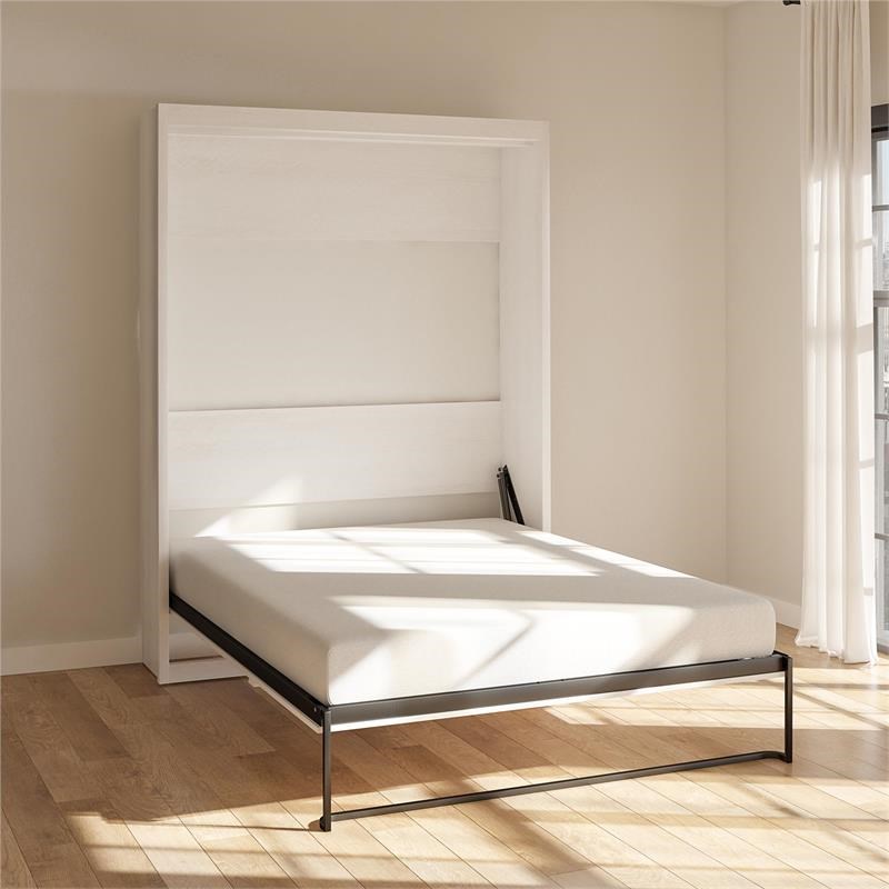 Atlin Designs Modern Queen Wall Bed with Memory Foam Mattress in Ivory Oak