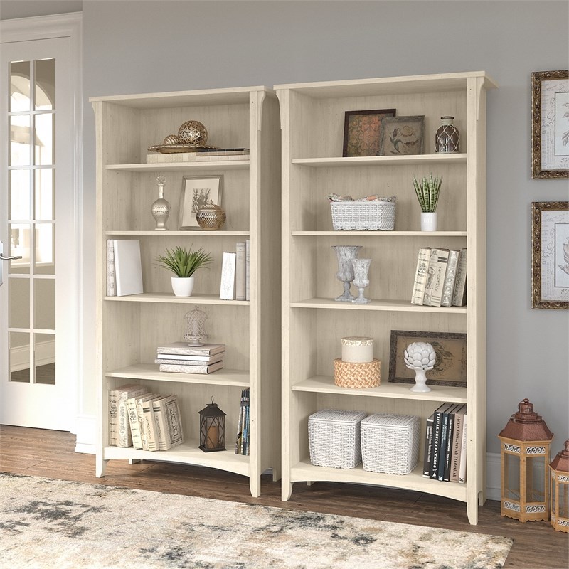 Atlin Designs Modern Tall 5 Shelf Bookcase in Antique White (Set of 2)