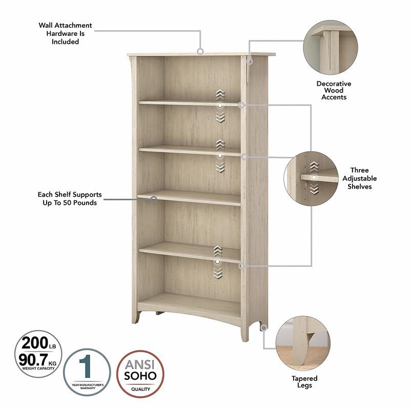 Atlin Designs Modern Tall 5 Shelf Bookcase in Antique White (Set of 2)