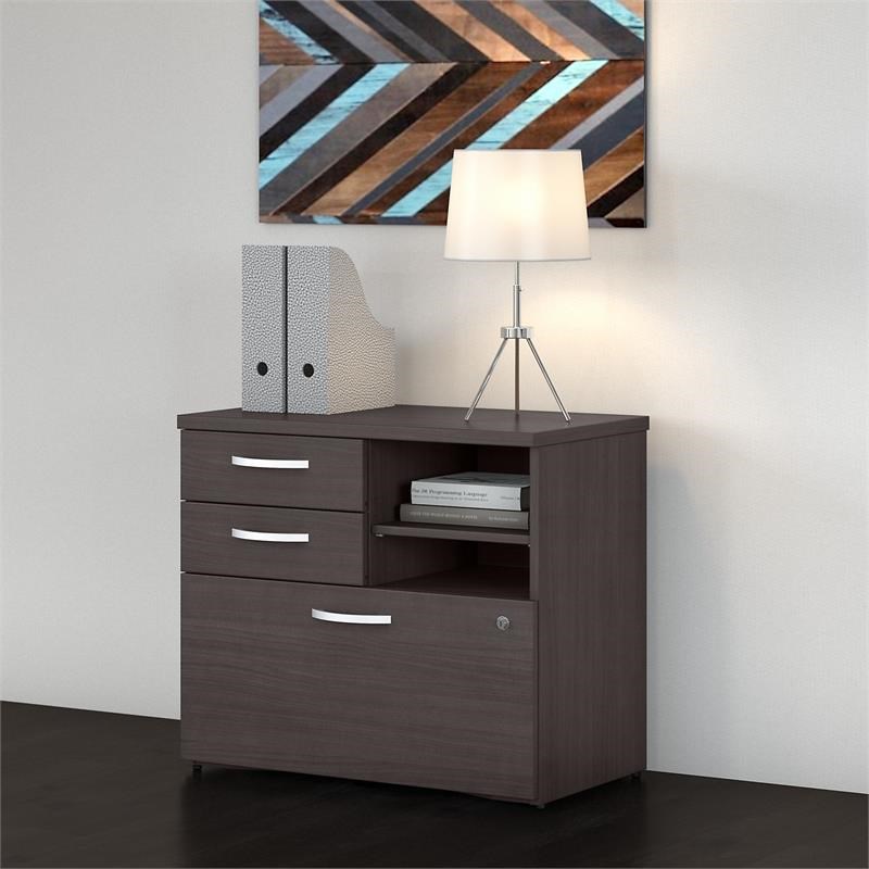 Atlin Designs Modern Office Storage Cabinet with Drawers in Storm Gray