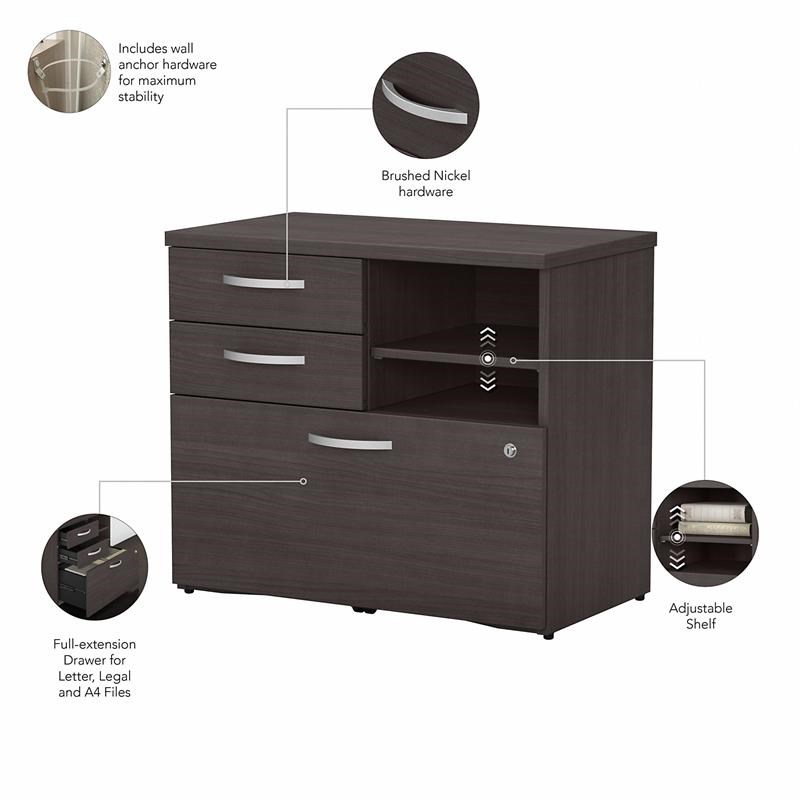 Atlin Designs Modern Office Storage Cabinet with Drawers in Storm Gray