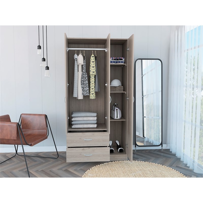 Atlin Designs Modern Three Door Wood Bedroom Armoire in Walnut Oak
