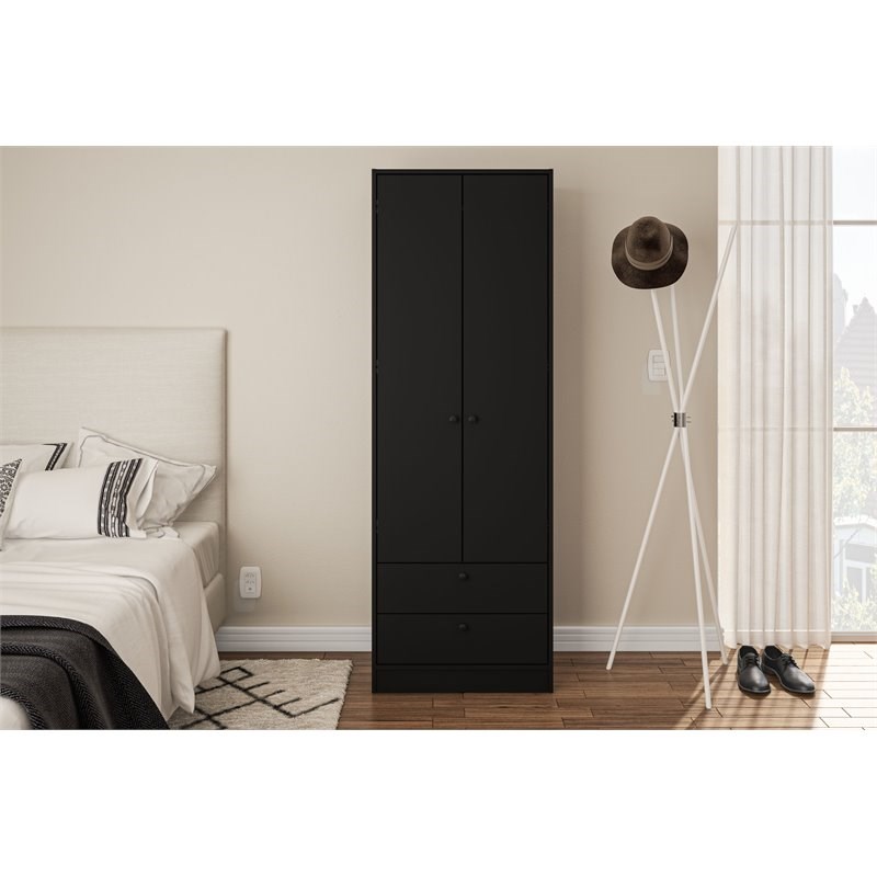 Atlin Designs Contemporary Wood 2-Door and 2-Drawer Wardrobe in Black