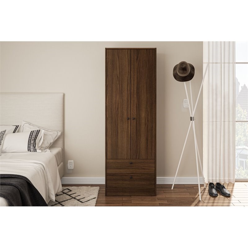 Atlin Designs Contemporary Wood 2-Door and 2-Drawer Wardrobe in Dark Brown