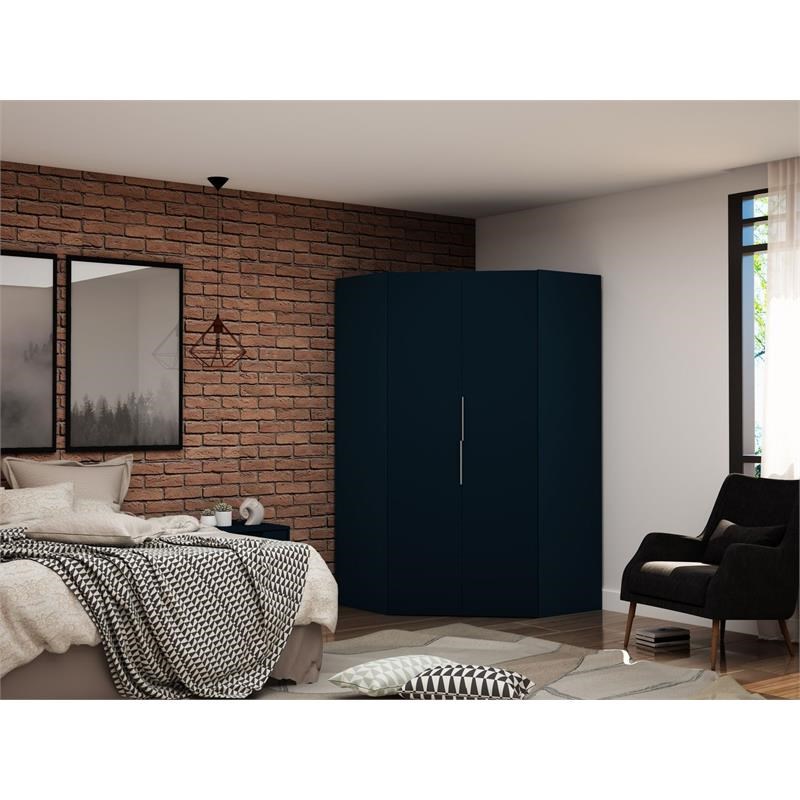 Atlin Designs Contemporary Corner Wood Wardrobe in Midnight Blue