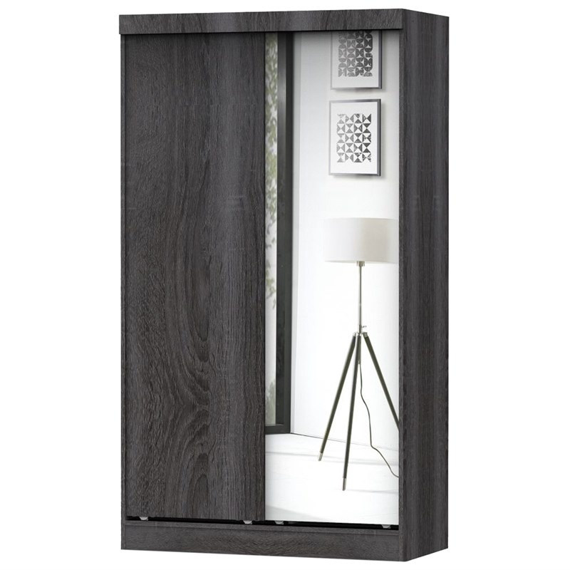 Atlin Designs Contemporary Mirror and Wood Double Sliding Door Wardrobe in Gray