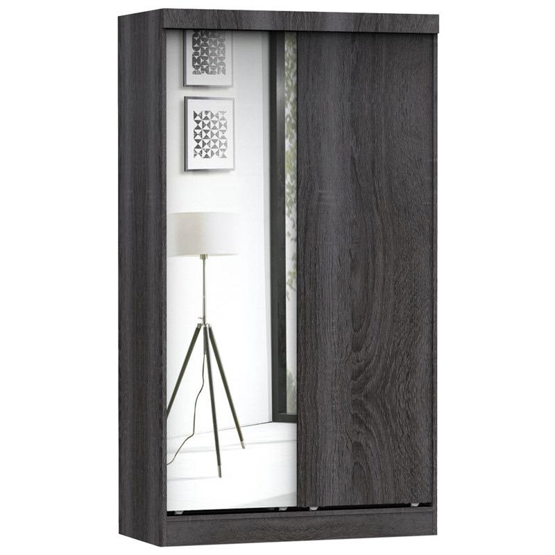 Atlin Designs Contemporary Mirror and Wood Double Sliding Door Wardrobe in Gray
