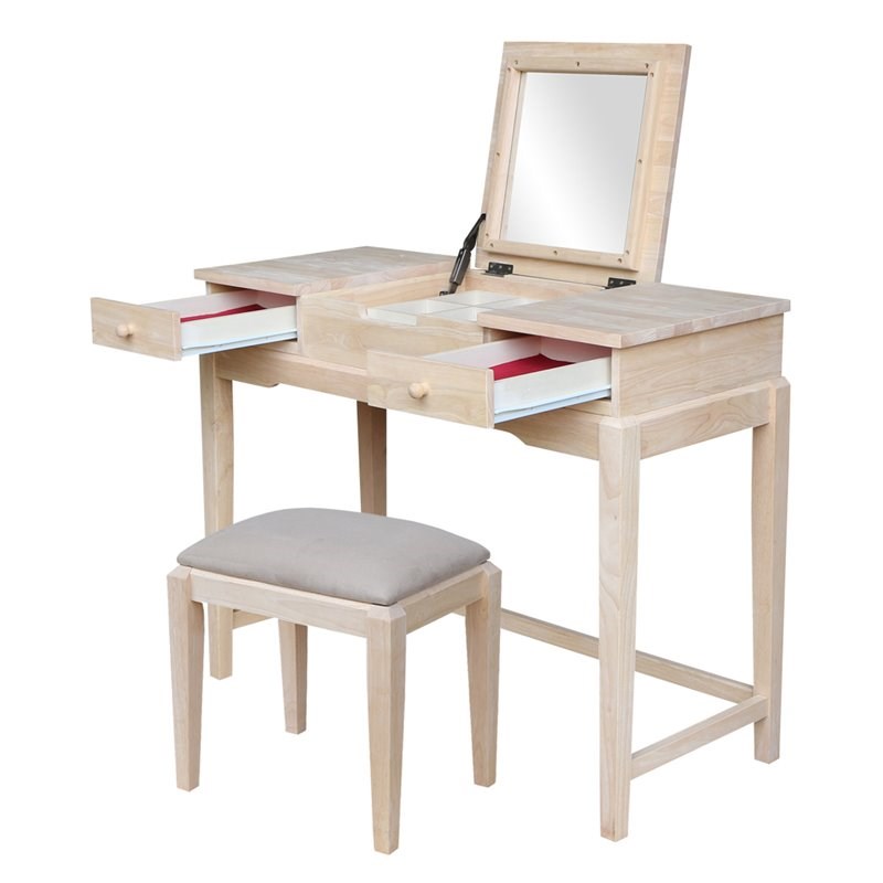 Atlin Designs Traditional Unfinished Vanity Table and Bench Set