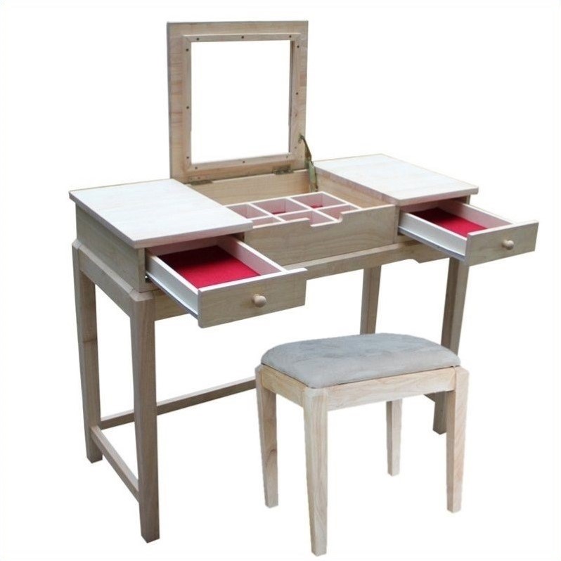 Atlin Designs Traditional Unfinished Vanity Table and Bench Set