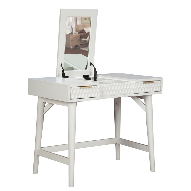 Atlin Designs Contemporary White Pearl Wood Bedroom Vanity in White