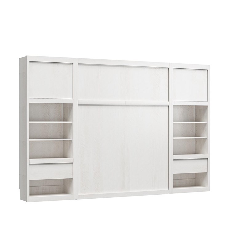 Atlin Designs Contemporary Full Wall Bed Cabinet Bundle in Ivory Oak