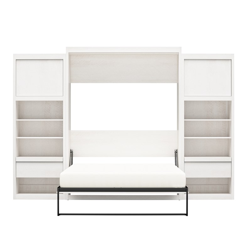 Atlin Designs Contemporary Full Wall Bed Cabinet Bundle in Ivory Oak