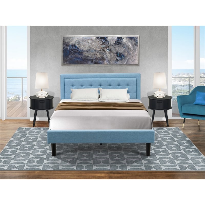 Atlin Designs 3-piece Wood Platform Bedroom Set in Denim Blue