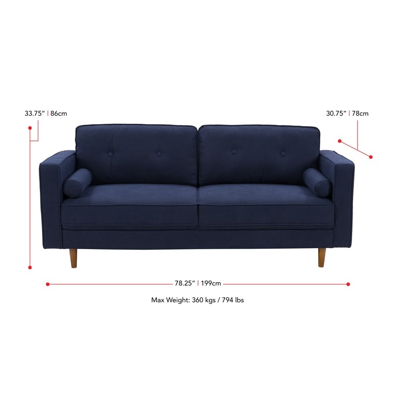 Atlin Designs Fabric Upholstered Modern Sofa in Navy Blue