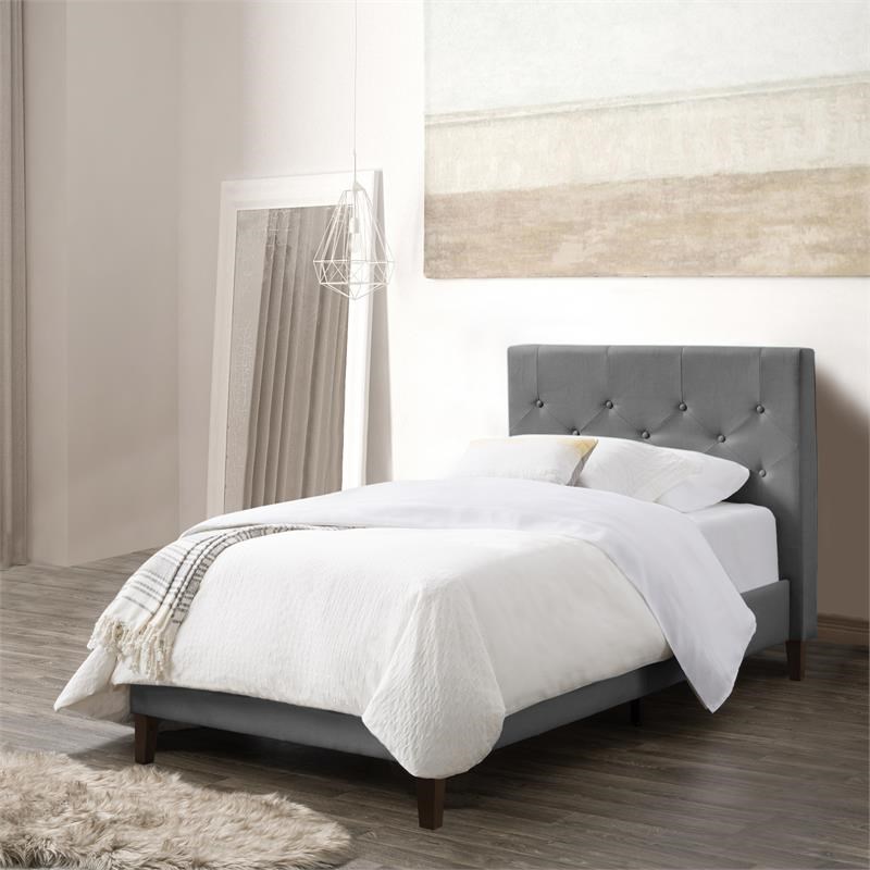 Atlin Designs Fabric Tufted Double/Full Size Bed in Light Gray