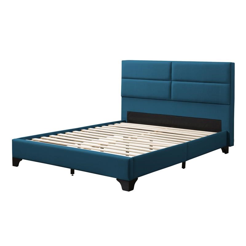 Atlin Designs Fabric Rectangle Panel Queen Bed Frame in Ocean Blue